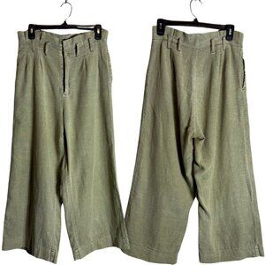 Rag Poets Linen Paperbag High Rise Wide Leg Ankle Pants Women's 28 Green Boho